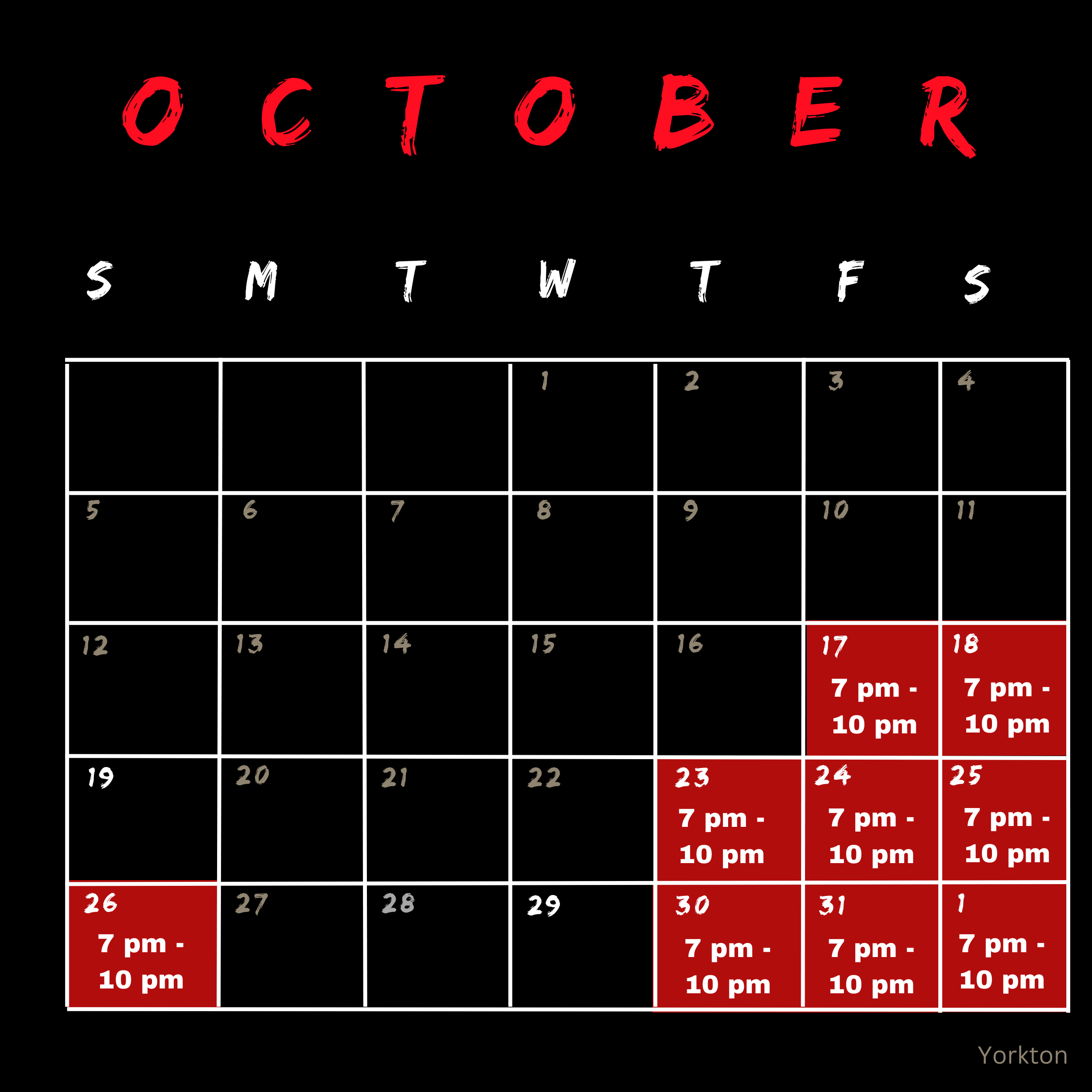 Yorkton Shockhouse Open Dates and Times